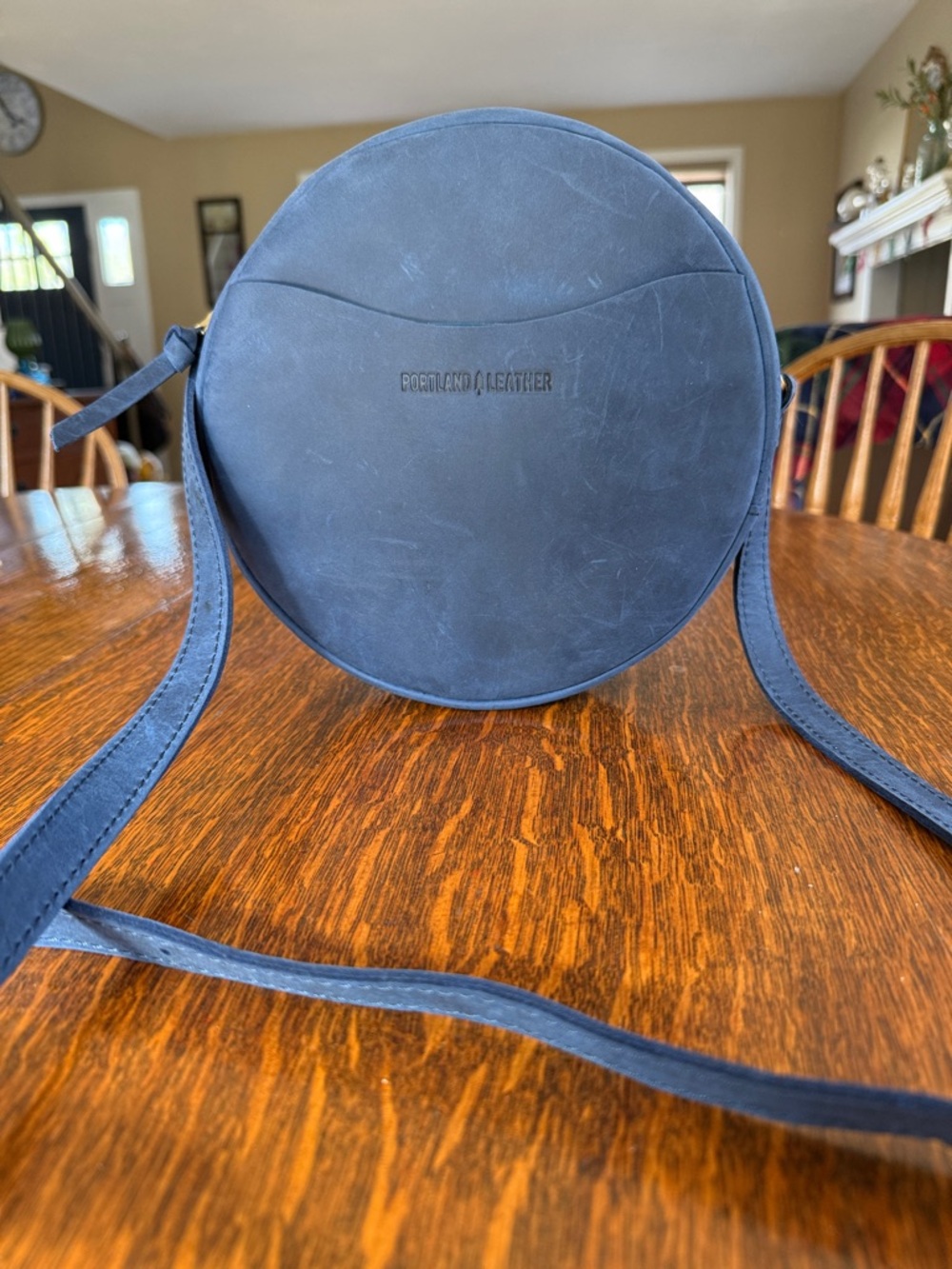 Portland Leather Circular Crossbody Bag - Blue